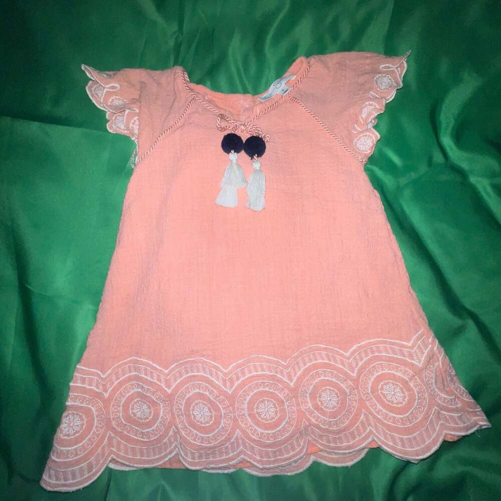 Jessica Simpson Girls Coral Crinkle Knit Dress with Scalloped Eyelet Hem